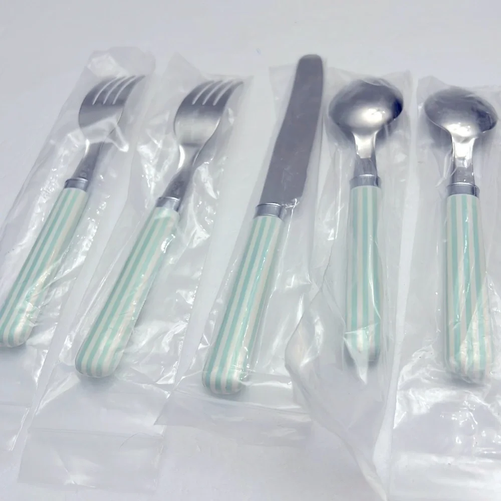5 Piece Place Setting Green Struped Silverware Sheffield stainless England